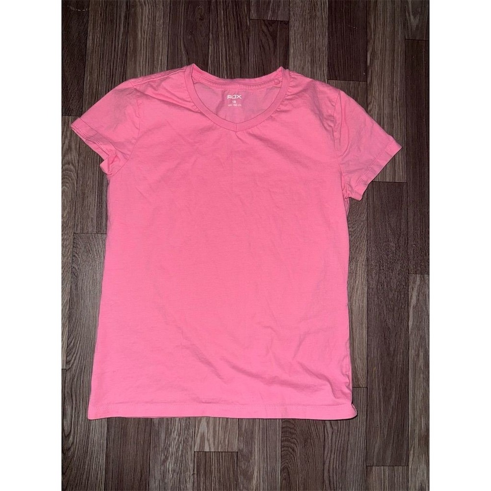 Vtg Fox racing Girls Size 18 Pink V-Neck Short Sleeve T-Shirt preppy classic - Picture 1 of 4